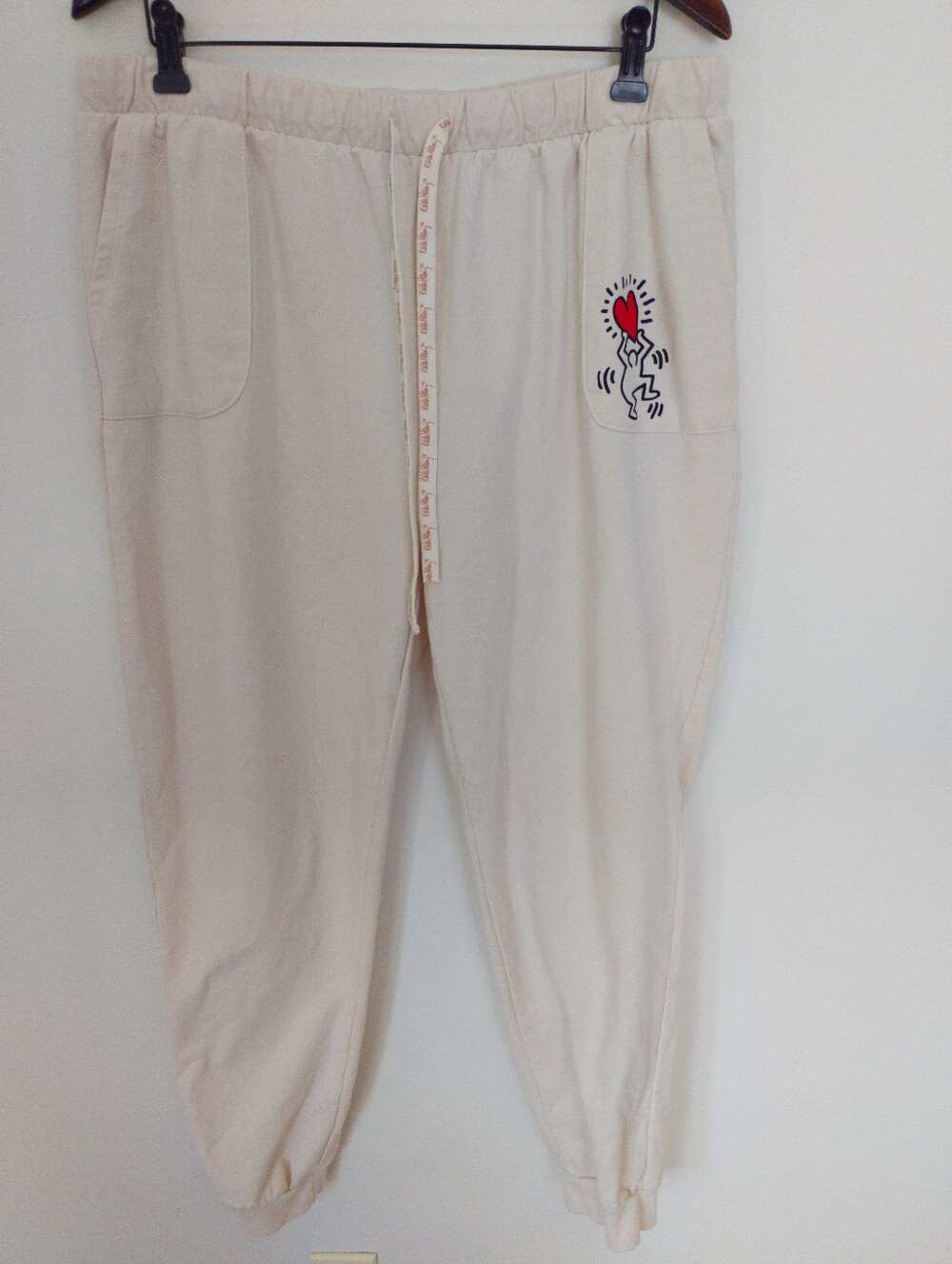 Keith Haring Cream Fleece Jogger Sweatpants Tan Love Heart Graphic XL